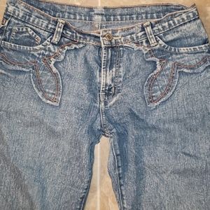 Vintage 1990s Italian Designer Acid Stone Washed Patched Multicolor Flare Jeans